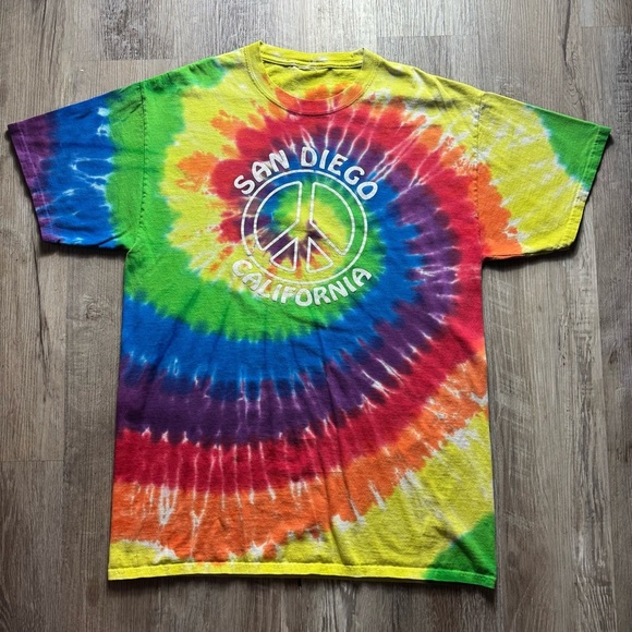 Y2k tie dye San Diego California peace sign t shirt men’s L tourist - Picture 2 of 6